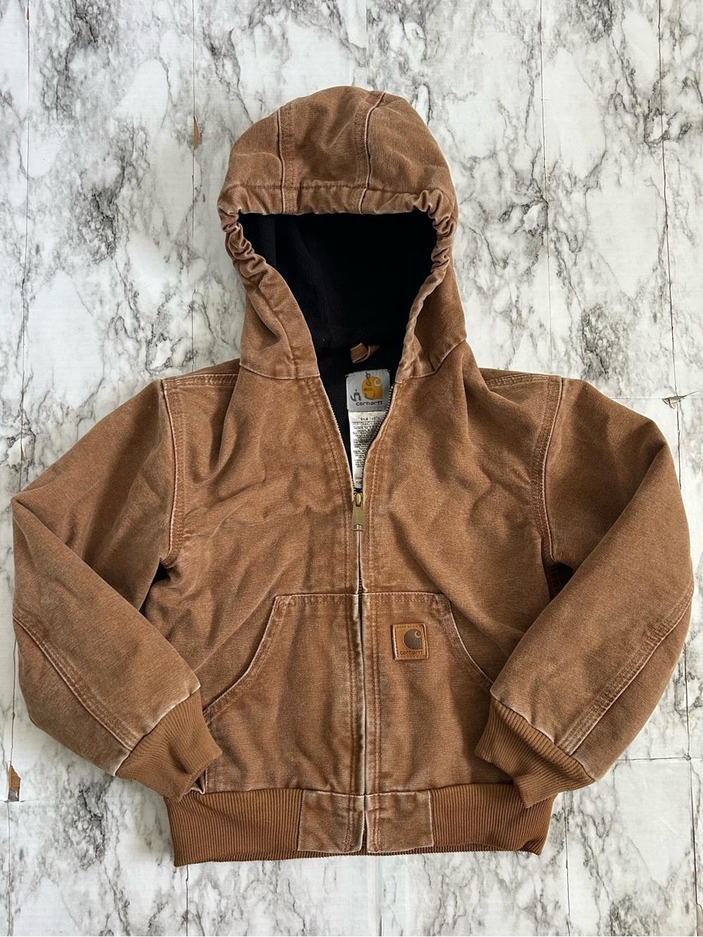 Carhartt boys unisex 8 medium full zip Jacket Brown Duck Canvas Hooded good fade